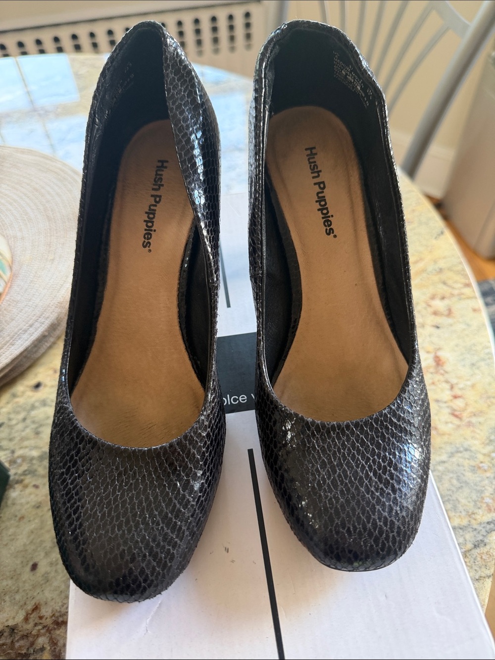 Hush Puppies Women's Black Snake-Print High Heels